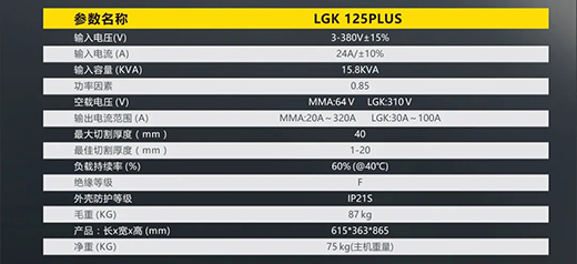 壹号娱乐LGK125PLUS等离子切割机参数